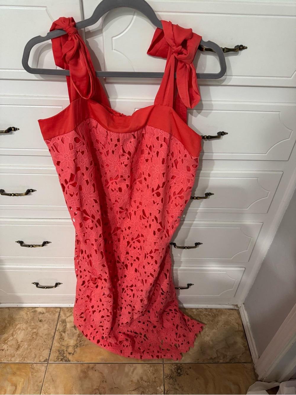 Renee C. Coral Eyelet Tie-Strap Midi Dress